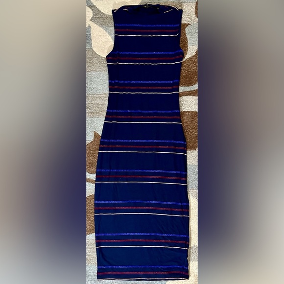 Ted Baker Erlo Striped Sleeveless Bodycon Midi Dress In Navy - Picture 7 of 14